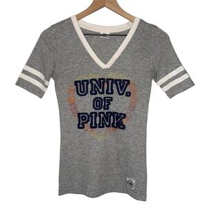 Victoria's Secret Pink Gray V-Neck Jersey Style Tee University‎ of Pink Tshirt